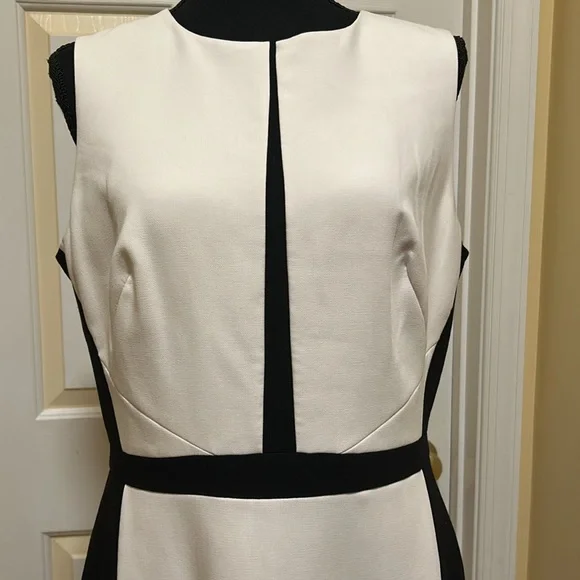 White House Black Market Black and Cream Sheath Midi Dress - Picture 2 of 6